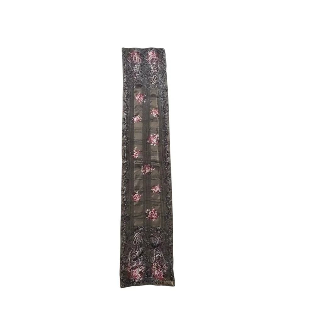 Lauren Ralph Lauren‎ 100% Silk Scarf Floral Paisley Brown Gold Rectangle Preppy